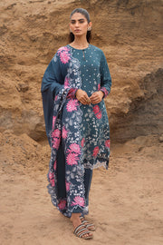 Cross Stitch Embroidered Satin Unstitched 3Pc Suit - AZURE TALE