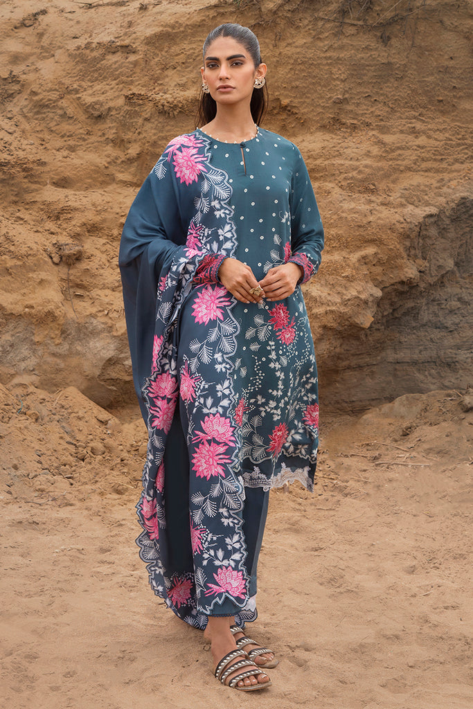 Cross Stitch Embroidered Satin Unstitched 3Pc Suit - AZURE TALE