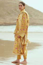 Cross Stitch Embroidered Satin Unstitched 3Pc Suit - BLOOMING GOLD