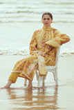 Cross Stitch Embroidered Satin Unstitched 3Pc Suit - BLOOMING GOLD