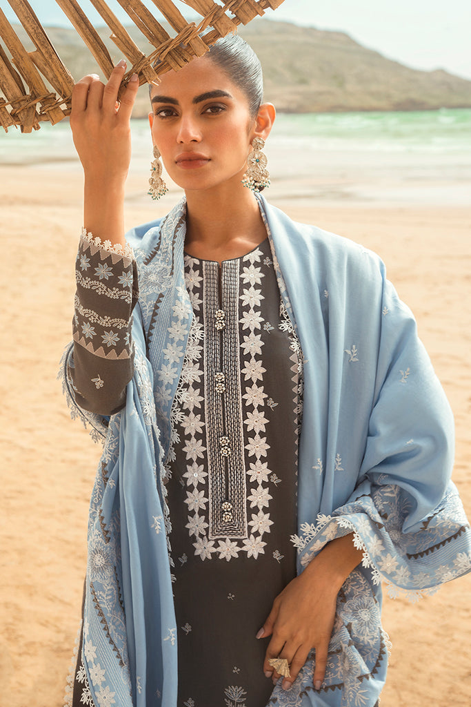 Cross Stitch Embroidered Satin Unstitched 3Pc Suit - CERULEAN SERE