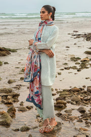 Cross Stitch Embroidered Satin Unstitched 3Pc Suit - GARDENIA GLEAM