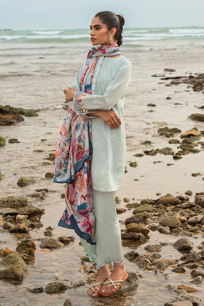 Cross Stitch Embroidered Satin Unstitched 3Pc Suit - GARDENIA GLEAM