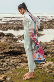 Cross Stitch Embroidered Satin Unstitched 3Pc Suit - GARDENIA GLEAM