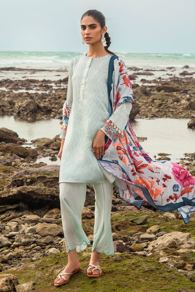 Cross Stitch Embroidered Satin Unstitched 3Pc Suit - GARDENIA GLEAM