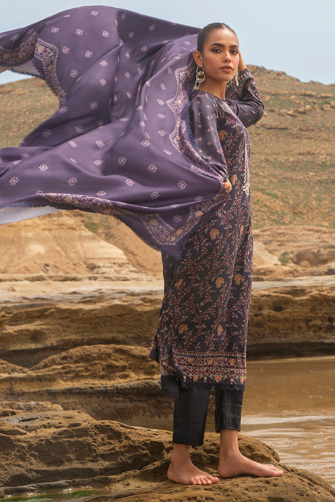 Cross Stitch Embroidered Satin Unstitched 3Pc Suit - PASHMINA BLEND