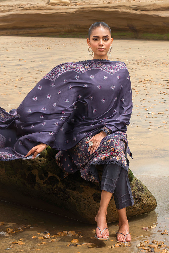 Cross Stitch Embroidered Satin Unstitched 3Pc Suit - PASHMINA BLEND