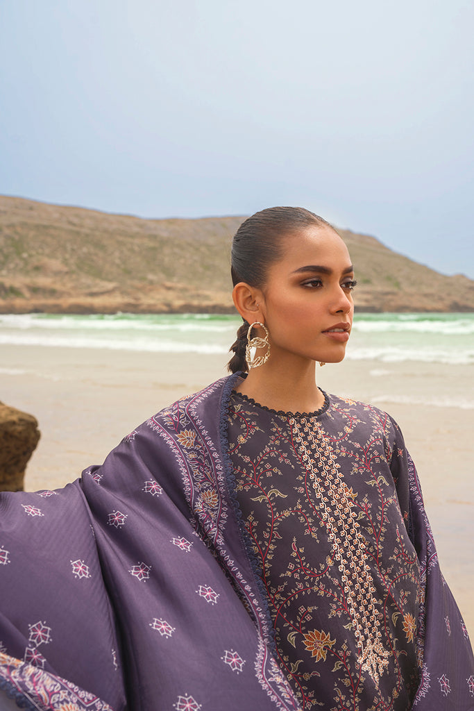 Cross Stitch Embroidered Satin Unstitched 3Pc Suit - PASHMINA BLEND