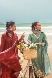 Cross Stitch Embroidered Satin Unstitched 3Pc Suit - ROISIN GARNET