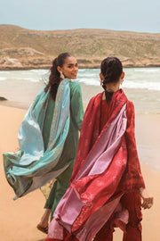 Cross Stitch Embroidered Satin Unstitched 3Pc Suit - ROISIN GARNET