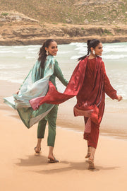 Cross Stitch Embroidered Satin Unstitched 3Pc Suit - ROISIN GARNET