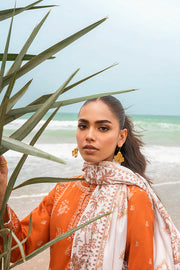 Cross Stitch Embroidered Satin Unstitched 3Pc Suit - RUST AURA