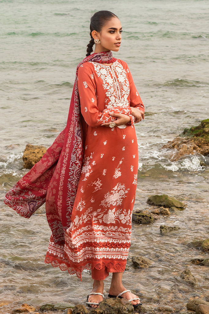 Cross Stitch Embroidered Satin Unstitched 3Pc Suit - SAND STONE