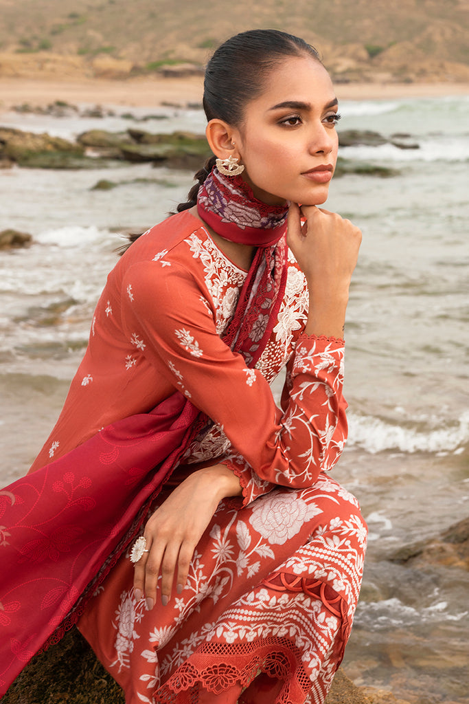 Cross Stitch Embroidered Satin Unstitched 3Pc Suit - SAND STONE