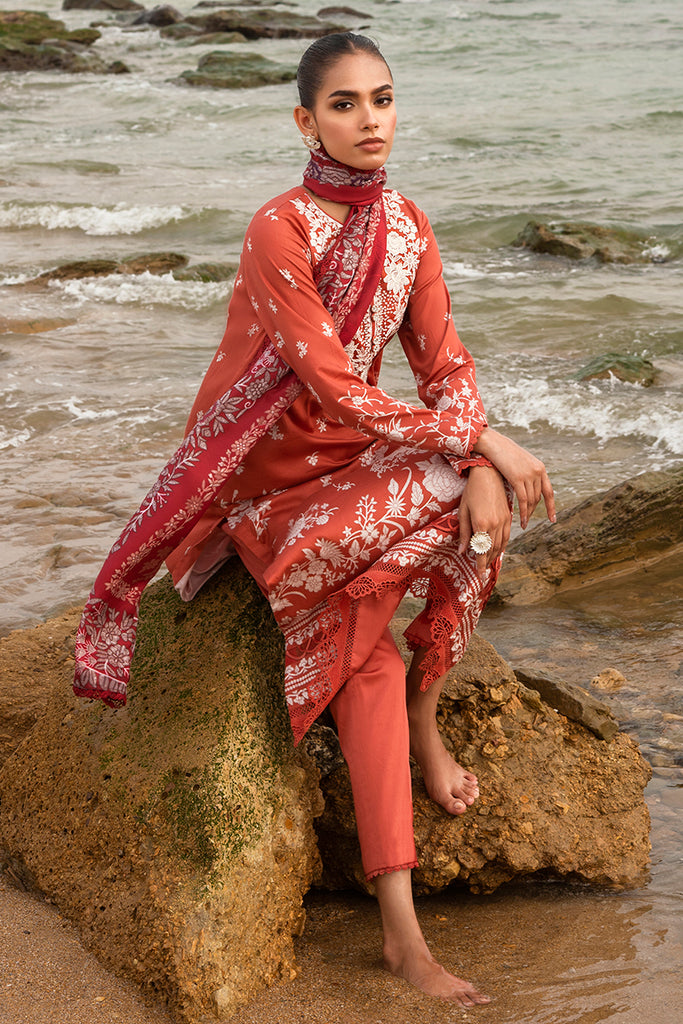 Cross Stitch Embroidered Satin Unstitched 3Pc Suit - SAND STONE