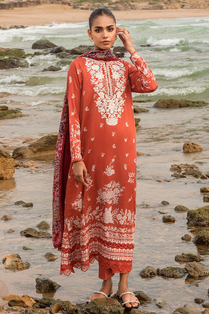 Cross Stitch Embroidered Satin Unstitched 3Pc Suit - SAND STONE