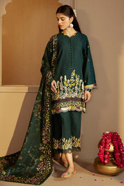 Cross Stitch Embroidered Khaddar Unstitched 3Pc Suit - Emerald Forest