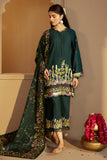 Cross Stitch Embroidered Khaddar Unstitched 3Pc Suit - Emerald Forest