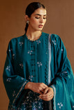 Cross Stitch Embroidered Khaddar Unstitched 3Pc Suit - Turquoise Meadow