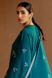 Cross Stitch Embroidered Khaddar Unstitched 3Pc Suit - Turquoise Meadow