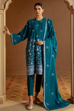 Cross Stitch Embroidered Khaddar Unstitched 3Pc Suit - Turquoise Meadow