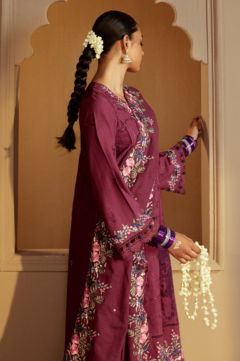 Cross Stitch Embroidered Khaddar Unstitched 3Pc Suit - Plum Radiance