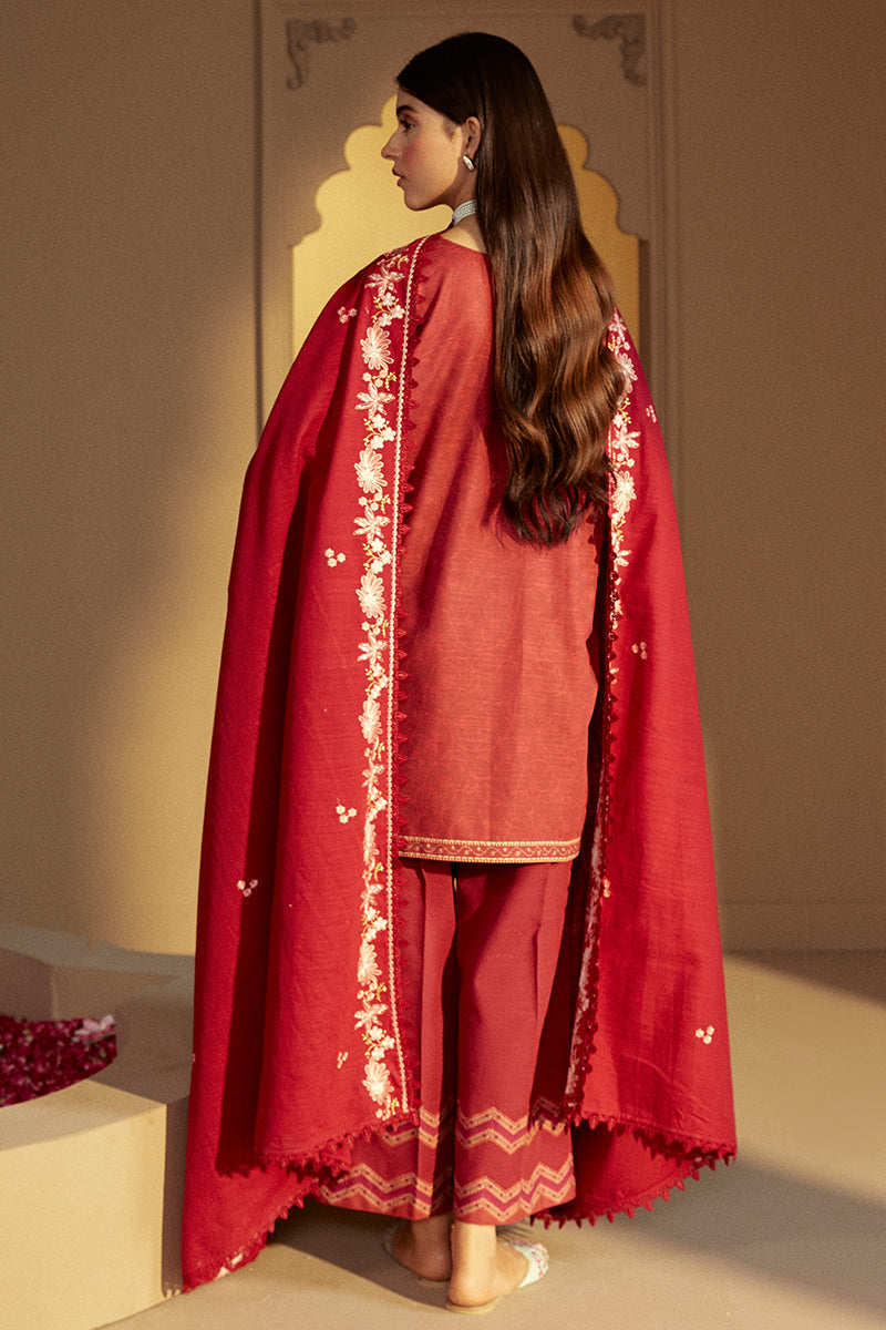 Cross Stitch Embroidered Khaddar Unstitched 3Pc Suit - Garnet Rime