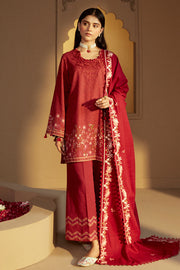 Cross Stitch Embroidered Khaddar Unstitched 3Pc Suit - Garnet Rime