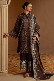 Cross Stitch Embroidered Khaddar Unstitched 3Pc Suit - Nutmeg Noir