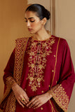 Cross Stitch Embroidered Linen Unstitched 3Pc Suit - Regal Rosewood