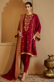 Cross Stitch Embroidered Linen Unstitched 3Pc Suit - Regal Rosewood