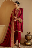 Cross Stitch Embroidered Linen Unstitched 3Pc Suit - Regal Rosewood