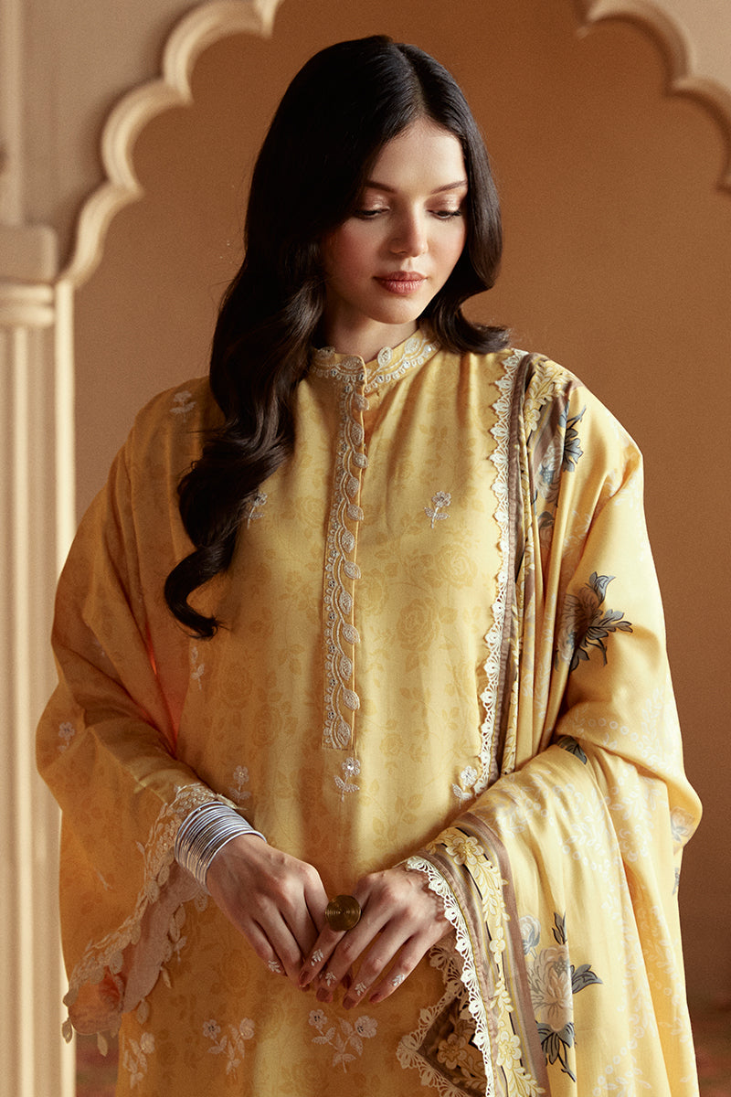 Cross Stitch Embroidered Linen Unstitched 3Pc Suit - Ochre Tint