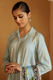 Cross Stitch Embroidered Linen Unstitched 3Pc Suit - Azure Wisteria