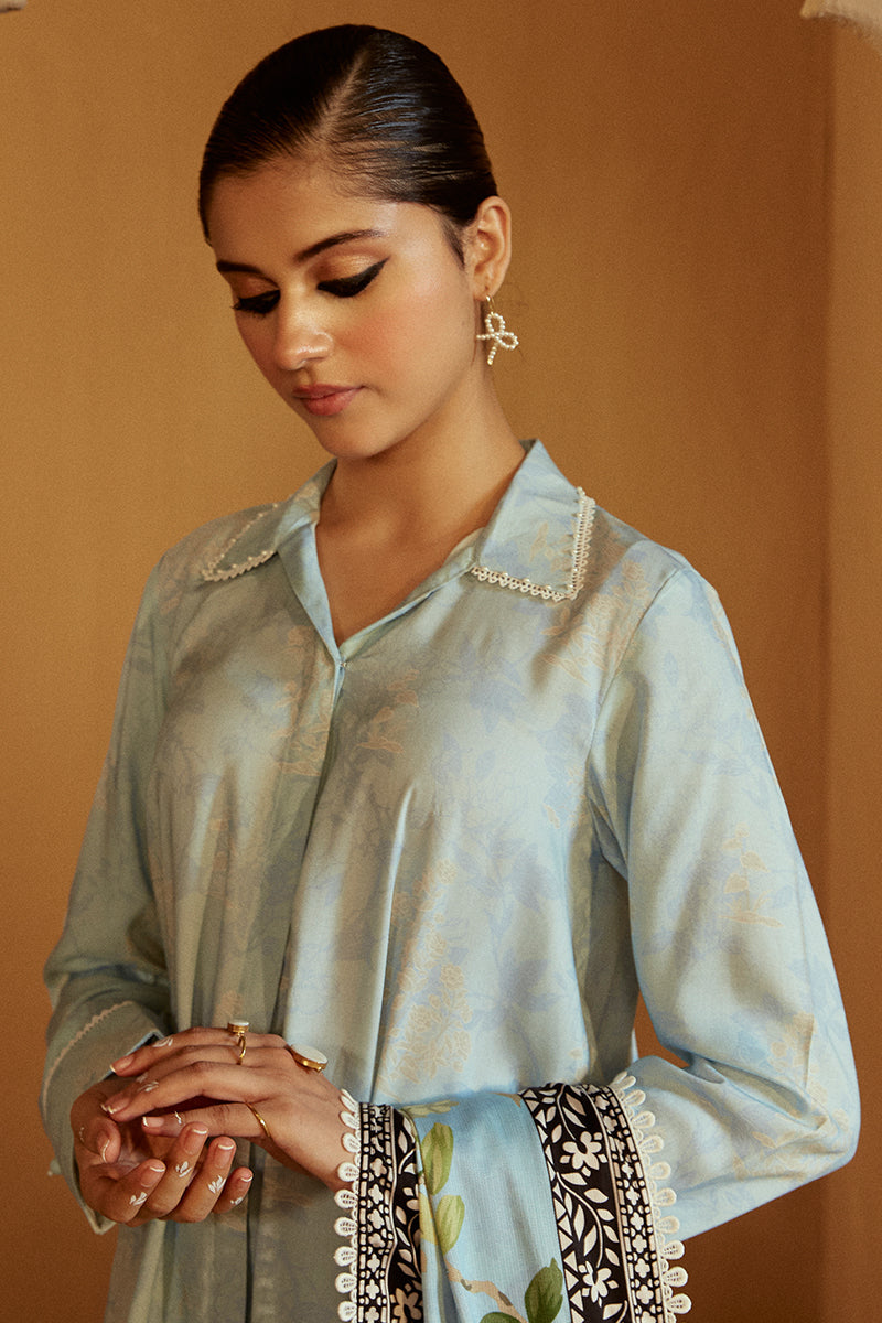 Cross Stitch Embroidered Linen Unstitched 3Pc Suit - Azure Wisteria