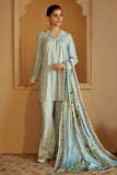 Cross Stitch Embroidered Linen Unstitched 3Pc Suit - Azure Wisteria