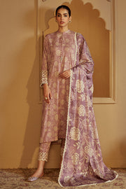 Cross Stitch Embroidered Linen Unstitched 3Pc Suit - Dusky Purple