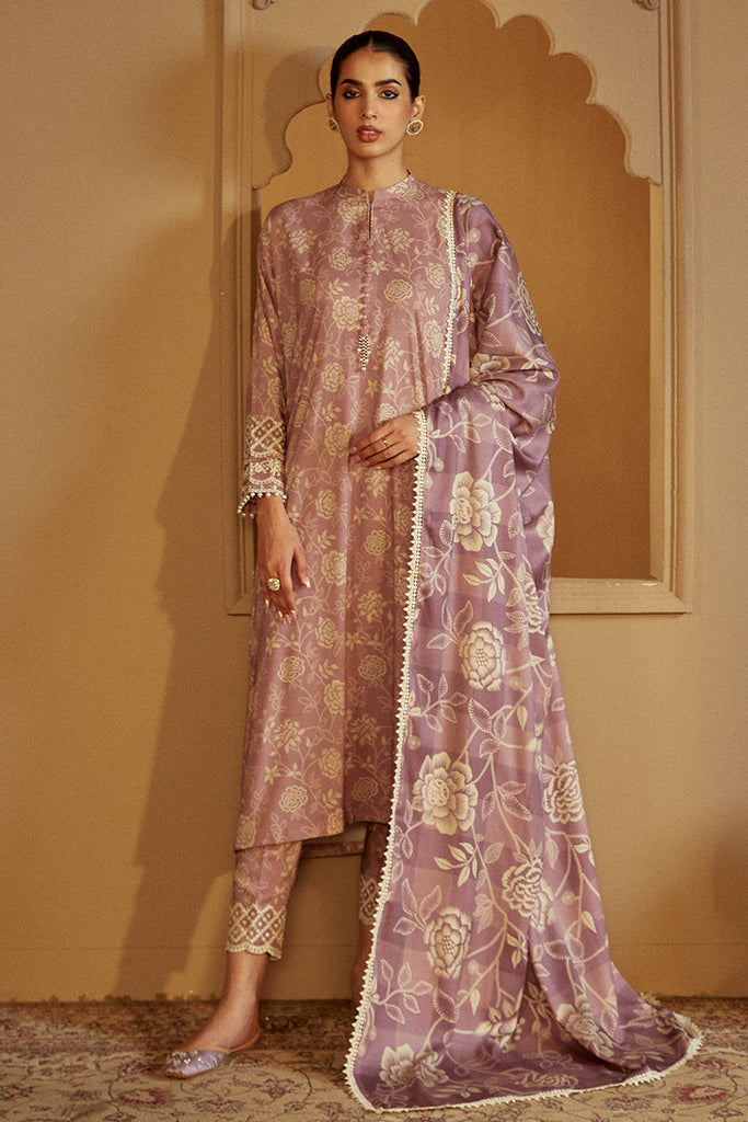 Cross Stitch Embroidered Linen Unstitched 3Pc Suit - Dusky Purple