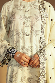 Cross Stitch Embroidered Linen Unstitched 3Pc Suit - Dove Gray