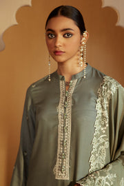 Cross Stitch Embroidered Marina Unstitched 3Pc Suit - Olive Garden