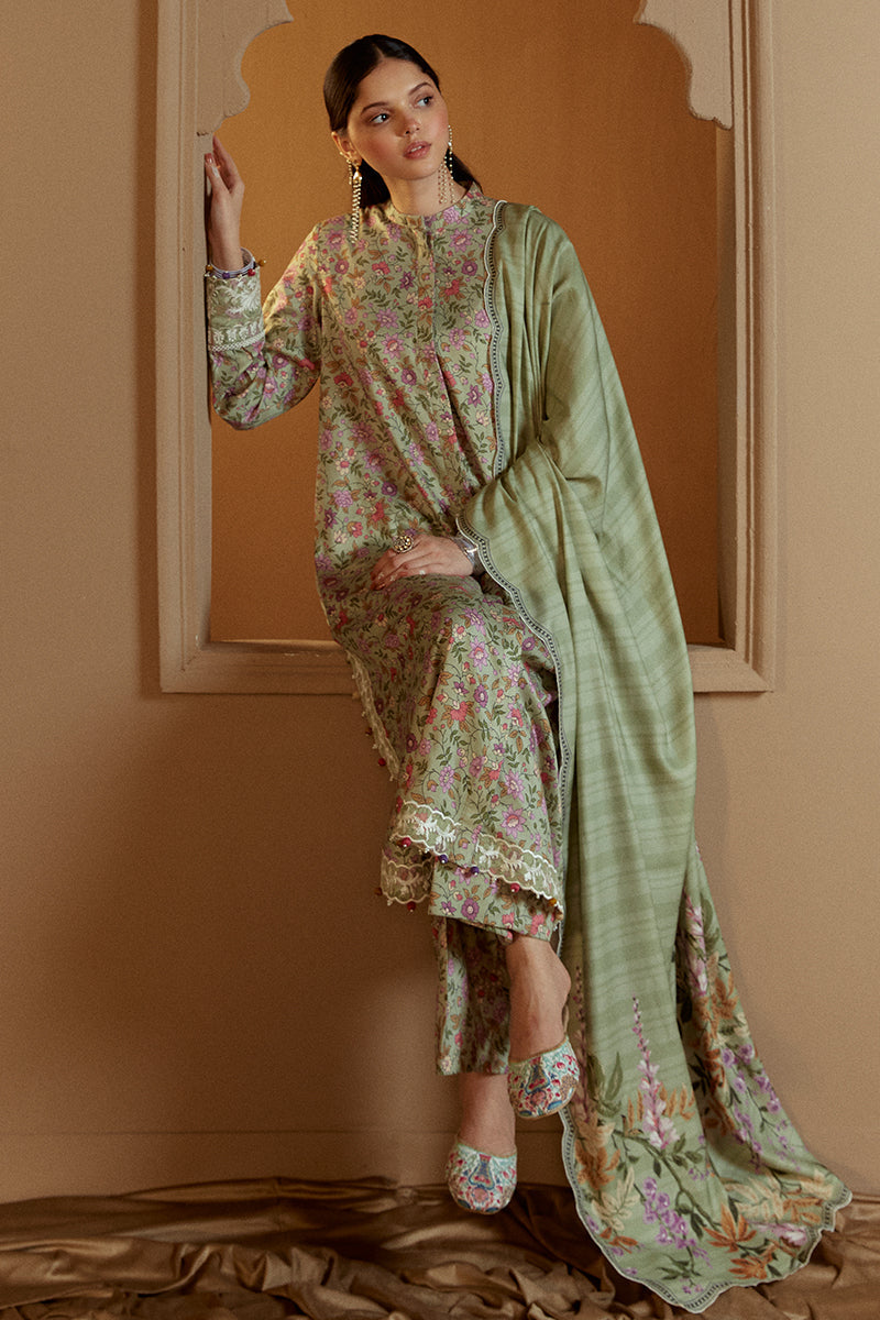 Cross Stitch Embroidered Marina Unstitched 3Pc Suit - Sage Bloom