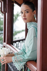 Cross Stitch Satin De Luxe Embroidered Satin Unstitched 3Pc Suit D-03 Aqua Melody