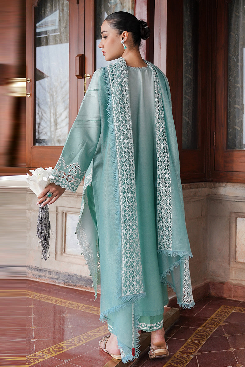 Cross Stitch Satin De Luxe Embroidered Satin Unstitched 3Pc Suit D-03 Aqua Melody