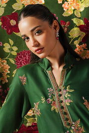 Cross Stitch Satin De Luxe Embroidered Satin Unstitched 3Pc Suit D-04 Green Oasis