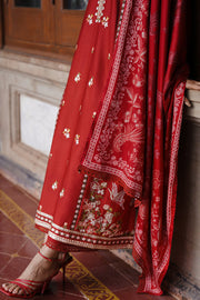 Cross Stitch Satin De Luxe Embroidered Satin Unstitched 3Pc Suit D-06 Ruby Whisper