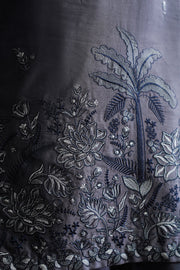 Cross Stitch Satin De Luxe Embroidered Satin Unstitched 3Pc Suit D-07 Indigo Bloom
