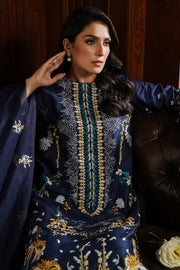 Cross Stitch Satin De Luxe Embroidered Satin Unstitched 3Pc Suit D-08 Celestial Navy