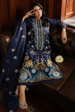 Cross Stitch Satin De Luxe Embroidered Satin Unstitched 3Pc Suit D-08 Celestial Navy