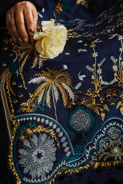 Cross Stitch Satin De Luxe Embroidered Satin Unstitched 3Pc Suit D-08 Celestial Navy