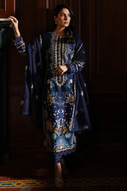 Cross Stitch Satin De Luxe Embroidered Satin Unstitched 3Pc Suit D-08 Celestial Navy